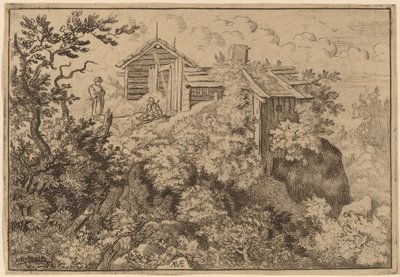 Três chalés em uma rocha, provavelmente c. 16451656. de Allart van Everdingen