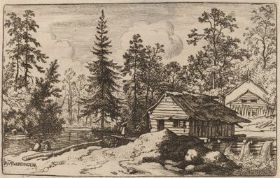 Mulher em uma paisagem fluvial olhando para um barco, provavelmente c. 16451656. de Allart van Everdingen