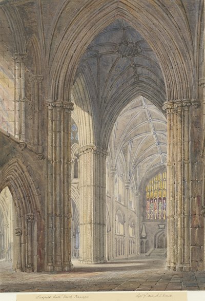 Interior da Catedral de Lichfield - North Transept: pintura em aquarela, 7 de setembro de 1842 de Allen Edward Everitt