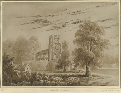 Lichfield - Igreja de São Chade: desenho da sépia vermelha, Jul 1842 (desenho) de Allen Edward Everitt