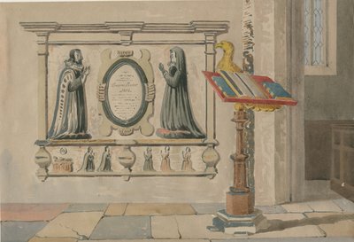 Igreja de Wednesdaybury - Monumento a Thomas e Eleanor Parkes: pintura a cores da água, 23 de março de 1843 de Allen Edward Everitt