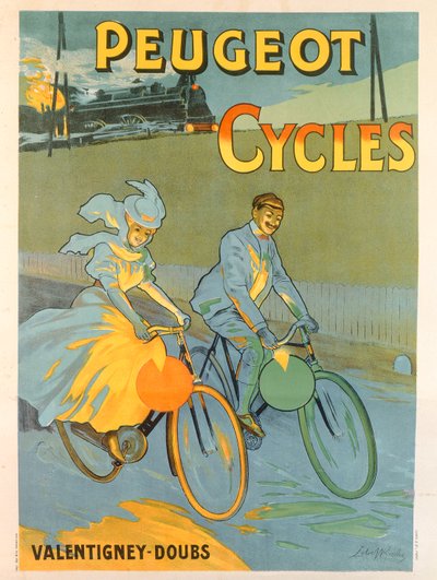 Cartaz publicitário de bicicletas Peugeot (lito a cores) de Almery Lobel-Riche