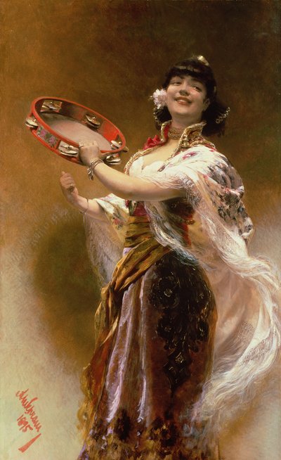 Menina cigana com um pandeiro de Alois Hans Schram