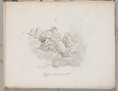 Arte da litografia: Nossa Senhora e o Menino nas Nuvens, Placa II de Alois Senefelder