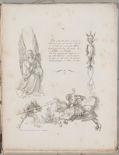 Arte da litografia: Três desenhos do livro de orações de Dürer, placa V de Alois Senefelder