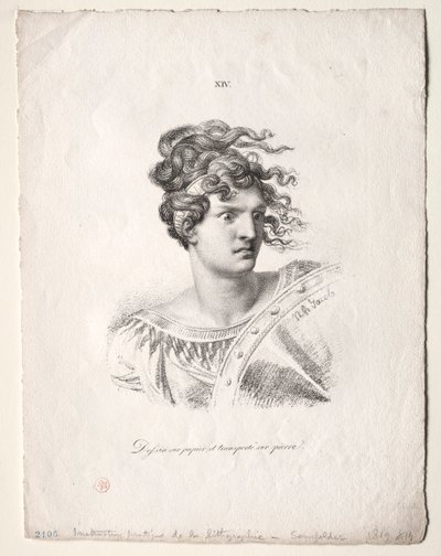 A arte da litografia: cabeça de uma amazona de Alois Senefelder
