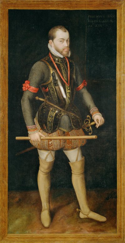 Rei Felipe II, filho do imperador Carlos V e rei de Espanha ... (pintura sobre tela) de Alonso Sánchez Coello