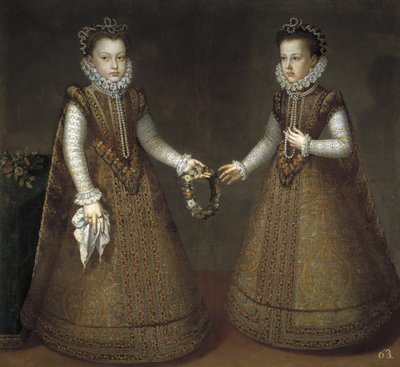 As Infantas Isabel Clara Eugenia 1566-1633 e Catherine Michelle da Espanha 1567-1597, ca. 1575 de Alonso Sánchez Coello