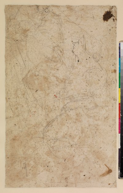 Figura estudos com uma mulher ajoelhada no perfil, verso, século XVII de Alonso del Arco