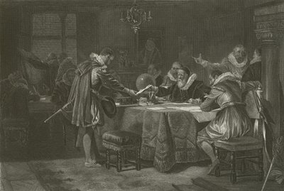 Henry Hudson recebendo sua comissão da Companhia Holandesa das Índias Orientais, 1609 de Alonzo Chappel