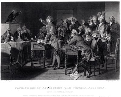 Patrick Henry dirigindo-se à Assembléia da Virgínia, em março de 1775, gravado por Henry Bryan Hall (1808-1884), 1856 de Alonzo Chappel