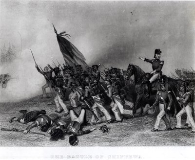 A Batalha de Chippewa, General Scott Ordenando a Carga do Batalhão de McNeil, 5 de julho de 1814, gravado por Johnson, Fry und Co. (gravura) (foto bundw) de Alonzo Chappel