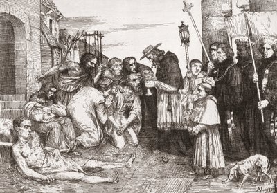 Vítimas da peste em Roma (gravura) de Alphonse (after) Legros