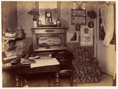 Assassinato da viúva Bertrand ... Vista do camarim após o crime de Alphonse Bertillon