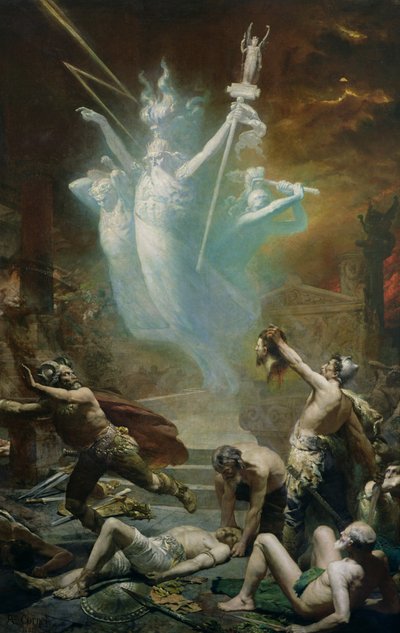 A tomada do templo em Delfos pelos gauleses, 1885 de Alphonse Cornet