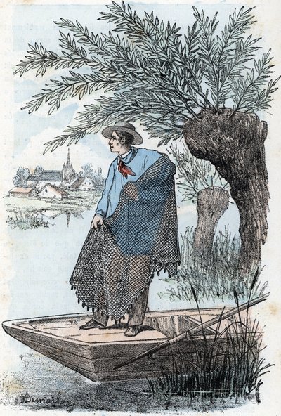 Gravura de pesca em rede de "The Needs of Life" de Rengade de Alphonse Demarle