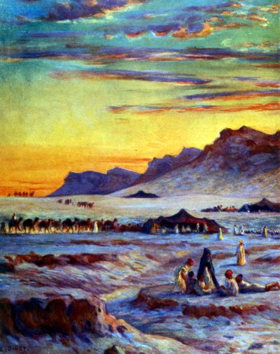 Grupo de Nómadas Árabes no deserto. por Nasreddine Dinet (Alphonse-Étienne Dinet). 1861 1929. um pintor orientalista francês de 1918 de Alphonse Etienne Dinet