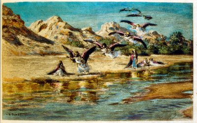 Ilustração de Dinet de "Mirages" Cenas da vida árabe. 1906. Mirages, Scenes De La Vie Arab foi ilustrado por Etienne Dinet com comentários de Silman Ben Ibrahim Bamer. Nasreddine Dinet nasceu como Alphonse-Etienne Dinet; (1861-1929) foi um francês de Alphonse Etienne Dinet