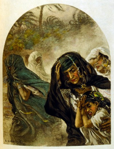 Ilustração de Dinet de "Mirages" Cenas da vida árabe. 1906. Mirages, Scenes De La Vie Arab foi ilustrado por Etienne Dinet com comentários de Silman Ben Ibrahim Bamer. Nasreddine Dinet nasceu como Alphonse-Etienne Dinet; (1861-1929) foi um francês de Alphonse Etienne Dinet