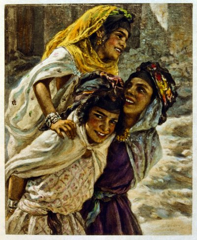 Ilustração de Dinet de "Mirages" Cenas da vida árabe. 1906. Mirages, Scenes De La Vie Arab foi ilustrado por Etienne Dinet com comentários de Silman Ben Ibrahim Bamer. Nasreddine Dinet nasceu como Alphonse-Etienne Dinet; (1861-1929) foi um francês de Alphonse Etienne Dinet