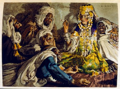 Ilustração de Dinet de "Mirages" Cenas da vida árabe. 1906. Mirages, Scenes De La Vie Arab foi ilustrado por Etienne Dinet com comentários de Silman Ben Ibrahim Bamer. Nasreddine Dinet nasceu como Alphonse-Etienne Dinet; (1861-1929) foi um francês de Alphonse Etienne Dinet