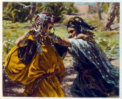 Ilustração de Dinet de "Mirages" Cenas da vida árabe. 1906. Mirages, Scenes De La Vie Arab foi ilustrado por Etienne Dinet com comentários de Silman Ben Ibrahim Bamer. Nasreddine Dinet nasceu como Alphonse-Etienne Dinet; (1861-1929) foi um francês de Alphonse Etienne Dinet