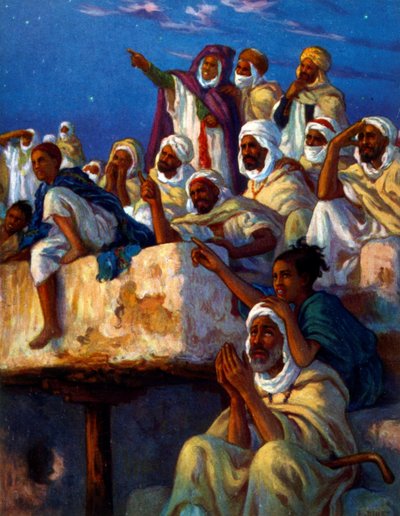Ilustração que representa árabes em oração durante o período do Ramadão. Por Nasreddine Dinet (Alphonse-Étienne Dinet). 1861  1929 de Alphonse Etienne Dinet