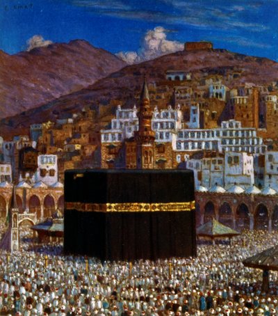 Ilustração representando peregrinos muçulmanos no Kabbah em Meca. de Nasreddine Dinet (Alphonse-Étienne Dinet). 1861  1929 de Alphonse Etienne Dinet