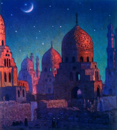 A Cidade dos Mortos. ou Necrópole do Cairo. Cairo. Egipto. por Nasreddine Dinet (Alphonse-Étienne Dinet). 1861 1929. um pintor orientalista francês 1919 de Alphonse Etienne Dinet