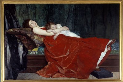 Mulher a dormir e criança a dormir. Pintura de Alphonse Lecadre (1842-1875) 1872 Nantes, Musee des Beaux Arts de Alphonse Eugene Felix Lecadre