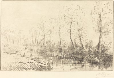 Bétulas: Beira de água vista na luz da manhã Bétulas: Beira de água, Efeito da luz da manhã. de Alphonse Legros