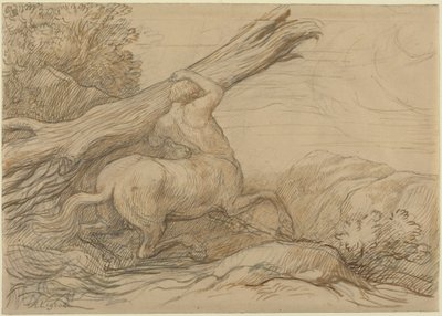 Centauro a carregar um tronco de árvore (tinta castanha e verde sobre grafite) de Alphonse Legros