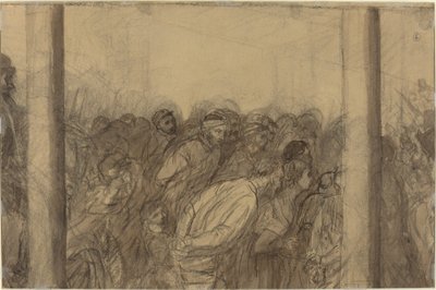 Multidão de pessoas vistas entre duas colunas [verso] de Alphonse Legros