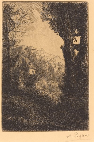 Fazenda em uma encosta à luz do sol (La ferme du coteau; Effet de soleil sur le coteau) de Alphonse Legros