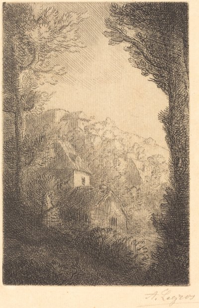 Fazenda em uma encosta à luz do sol de Alphonse Legros