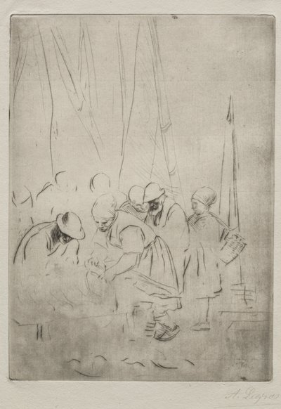 Pescadores no cais em Boulogne de Alphonse Legros