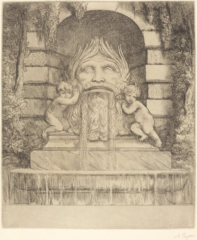 Fonte: Grotesco, Crianças e Bacia (Une fonte: Masque, enfants et bassin) de Alphonse Legros