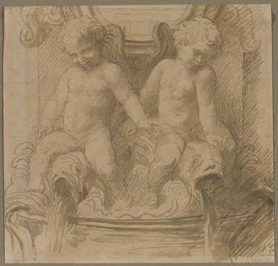 Fonte com golfinhos de montaria Putti de Alphonse Legros