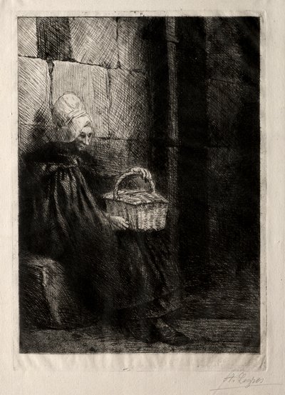 Paisagem na vizinhança de Boulogne, chamada mulher com uma cesta. de Alphonse Legros