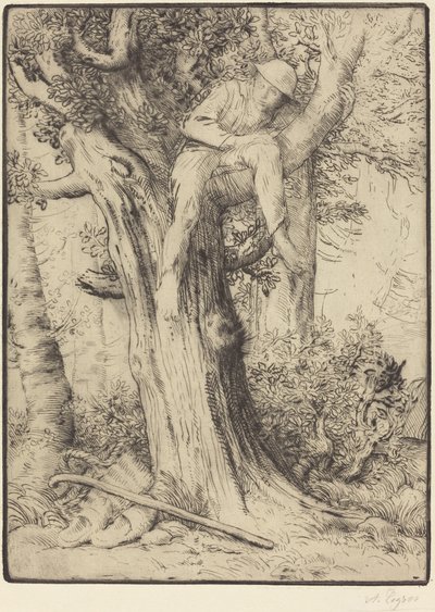 Paisagem com um menino em uma árvore de Alphonse Legros