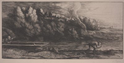 Paisagem com barco (gravura) de Alphonse Legros