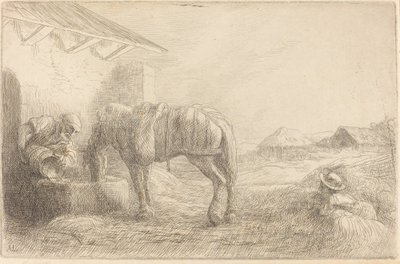 Homem a regar um cavalo Homme abreviado un cheval. de Alphonse Legros