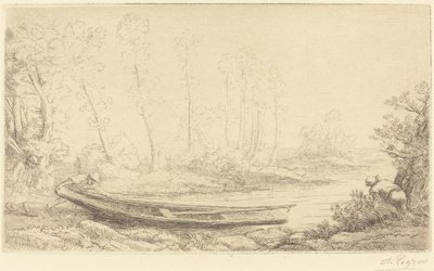 Homem com um Punt, Figura à Direita (Pecheurs des truites) de Alphonse Legros