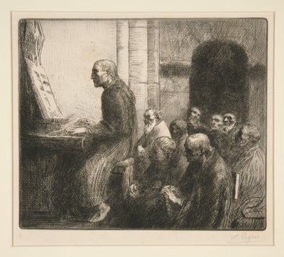 Monge a tocar órgão numa igreja de Alphonse Legros