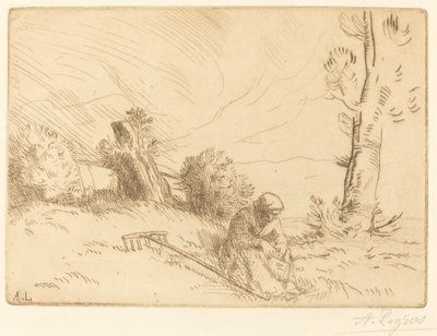 Mulher camponesa sentada perto de uma cerca viva de Alphonse Legros