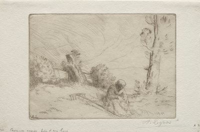 Camponês perto de uma cerca de pedra. de Alphonse Legros