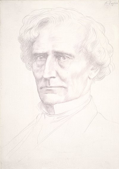Retrato de Hector Berlioz (ponto de ouro sobre papel preparado rosa) de Alphonse Legros