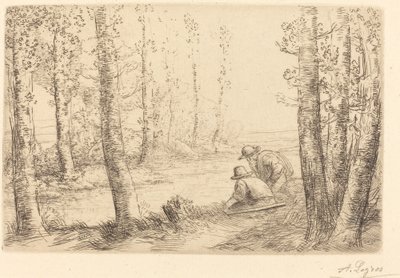 Descanse ao longo das margens do rio (Repos au bord de la riviere) de Alphonse Legros