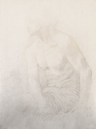 Macho nu sentado (giz castanho sobre papel) de Alphonse Legros