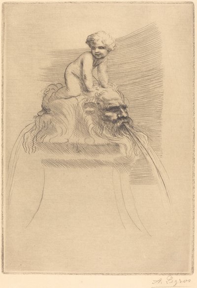 Fonte pequena, criança brincando nos grotescos de Alphonse Legros